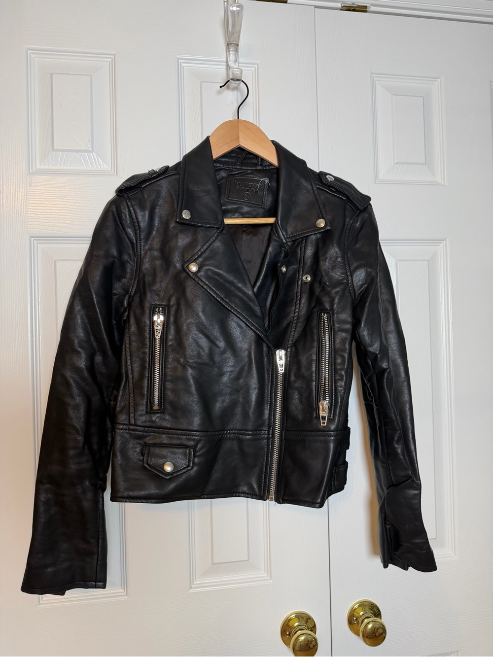 Blank NYC Black Leather Moto Jacket with Silver Hardware